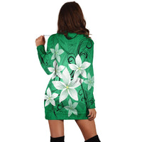 Hawaiian Plumeria Polynesian Hoodie Dress - Green - AH - Polynesian Pride