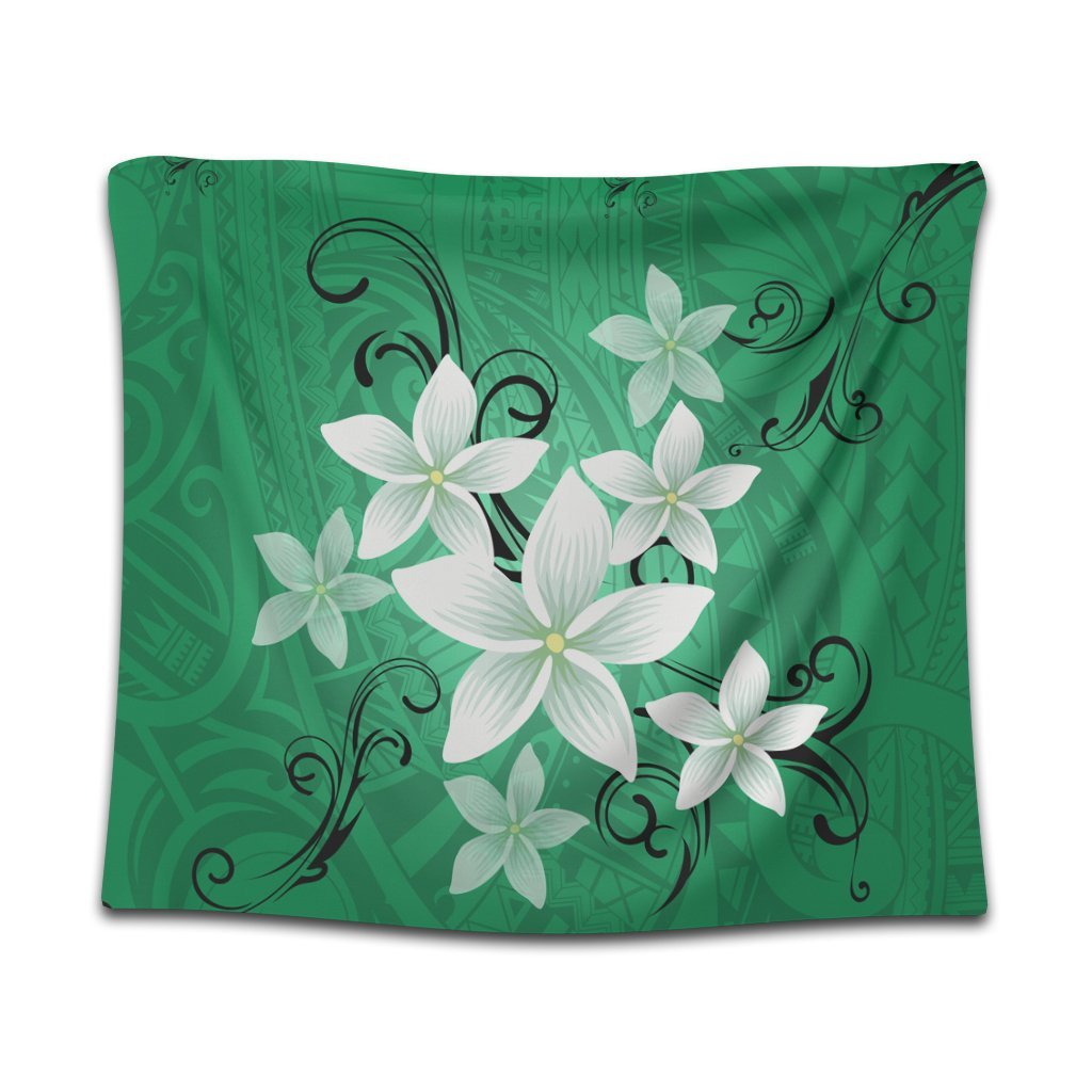 Hawaiian Plumeria Polynesian Tapestry - Green - AH Wall Tapestry Black - Polynesian Pride