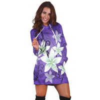 Hawaiian Plumeria Polynesian Hoodie Dress - Purple - AH - Polynesian Pride