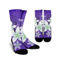 Hawaiian Plumeria Polynesian Crew Socks - Purple - AH Crew Socks White - Polynesian Pride