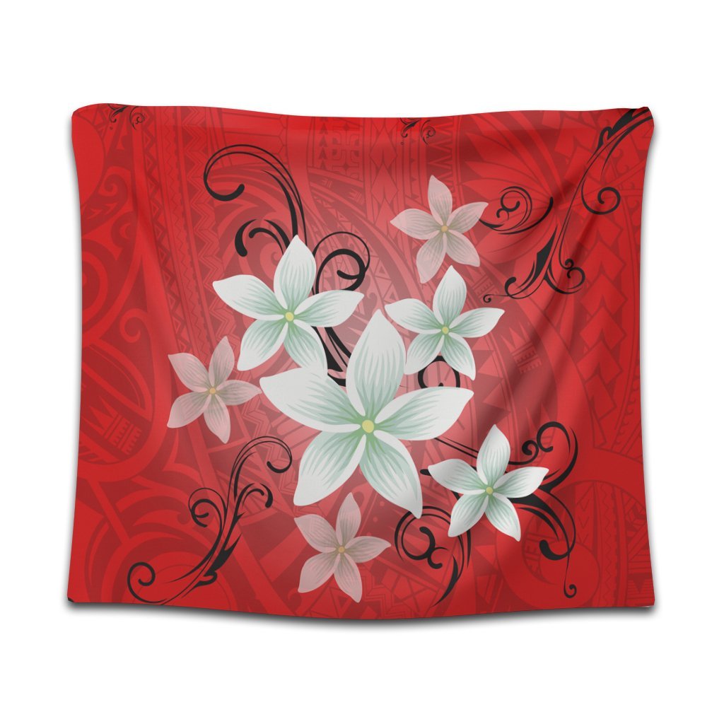 Hawaiian Plumeria Polynesian Tapestry - Red - AH Wall Tapestry Black - Polynesian Pride