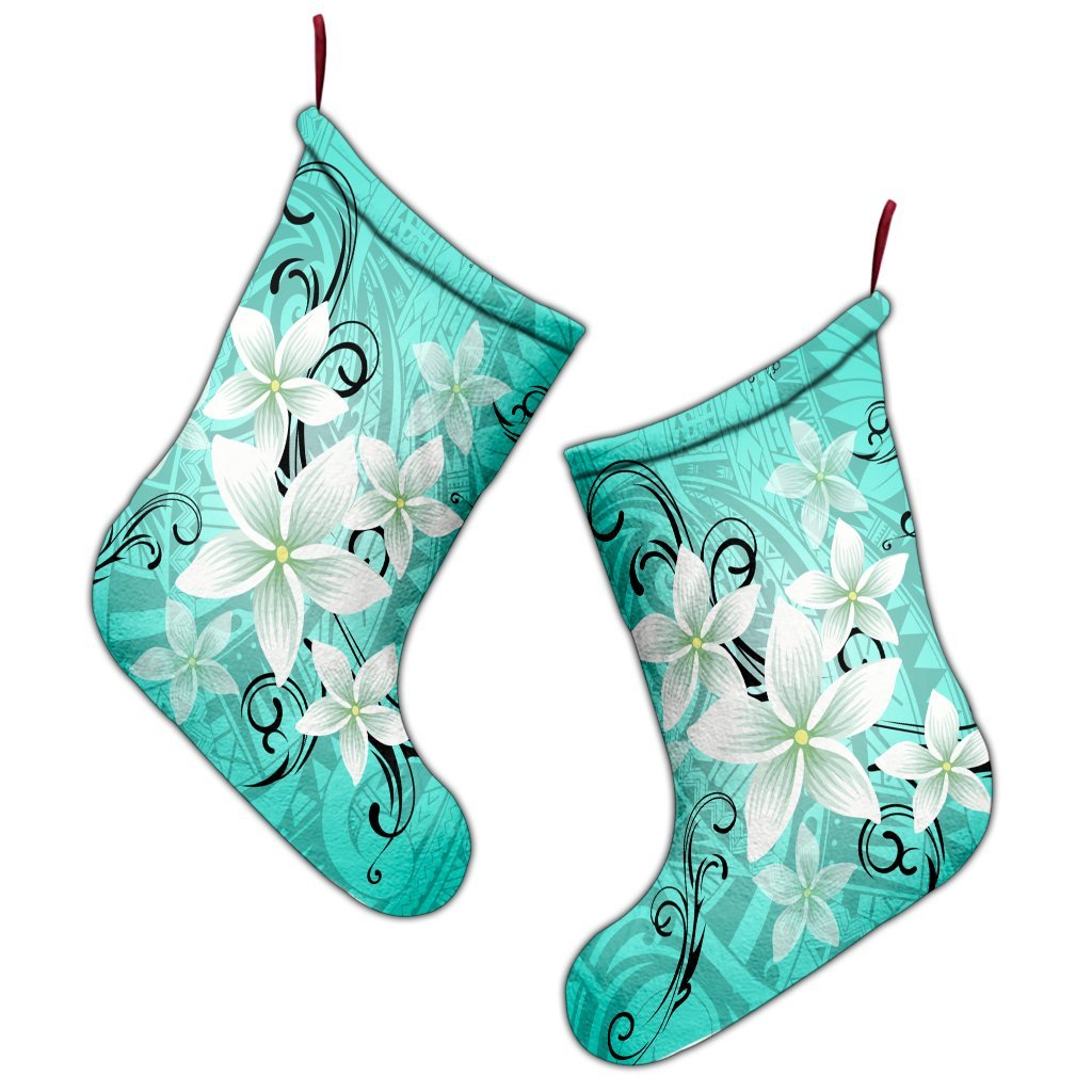 Hawaiian Plumeria Polynesian Christmas Stocking - Turquoise - AH - Polynesian Pride