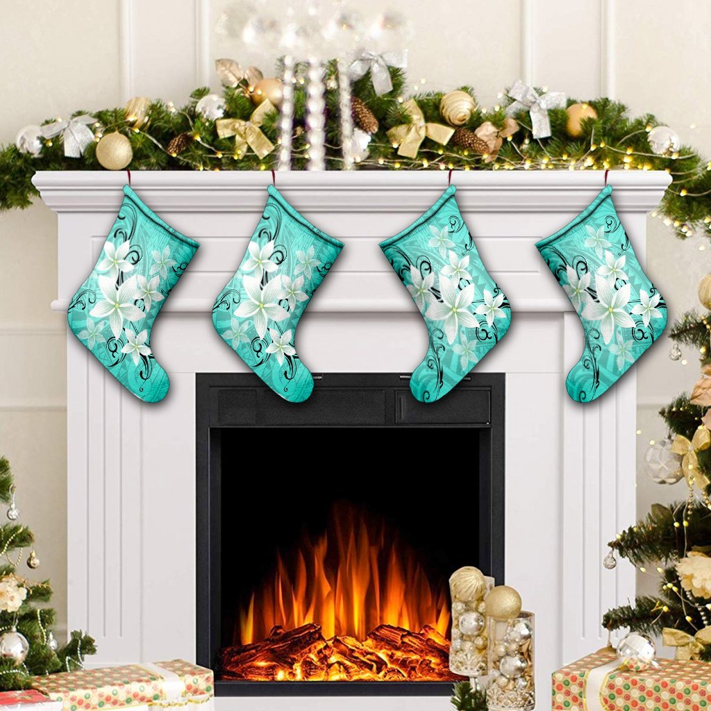 Hawaiian Plumeria Polynesian Christmas Stocking - Turquoise - AH - Polynesian Pride