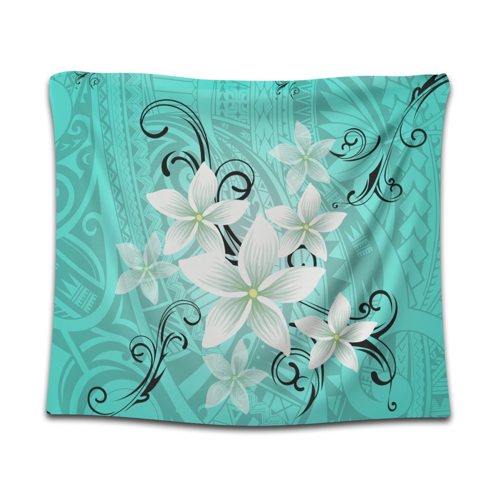 Hawaiian Plumeria Polynesian Tapestry - Turquoise - AH Wall Tapestry Black - Polynesian Pride