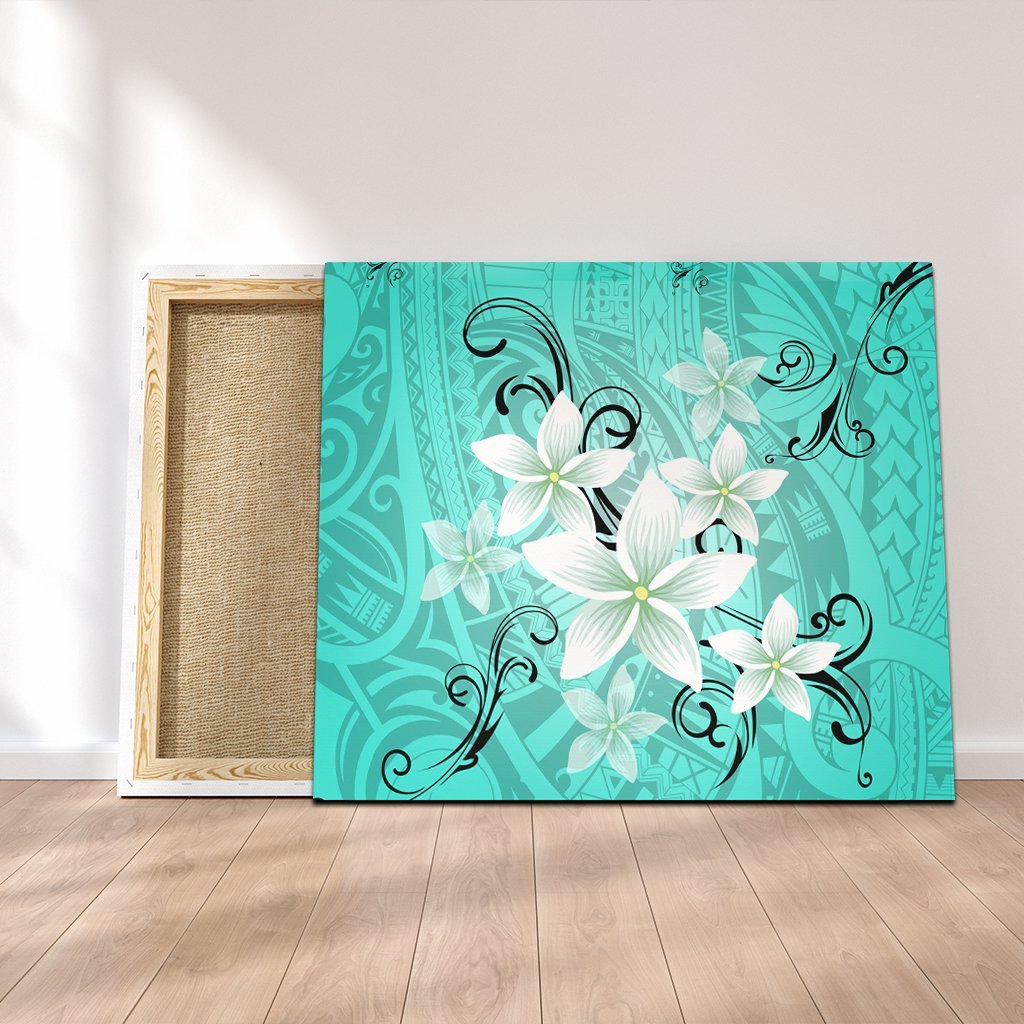 Hawaiian Plumeria Polynesian Canvas - Turquoise - AH Canvas Poly-cotton - Polynesian Pride