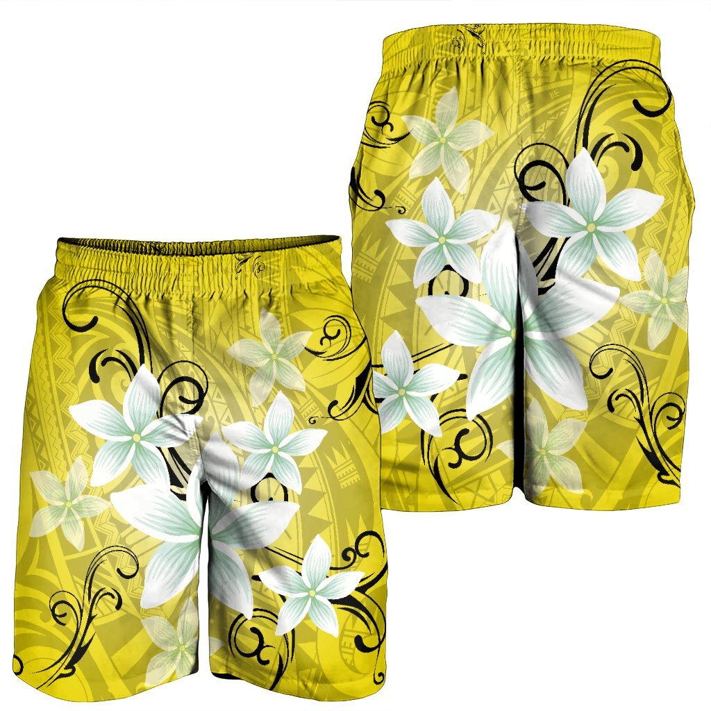 Hawaiian Plumeria Polynesian Men's Shorts - Yellow - AH - Polynesian Pride