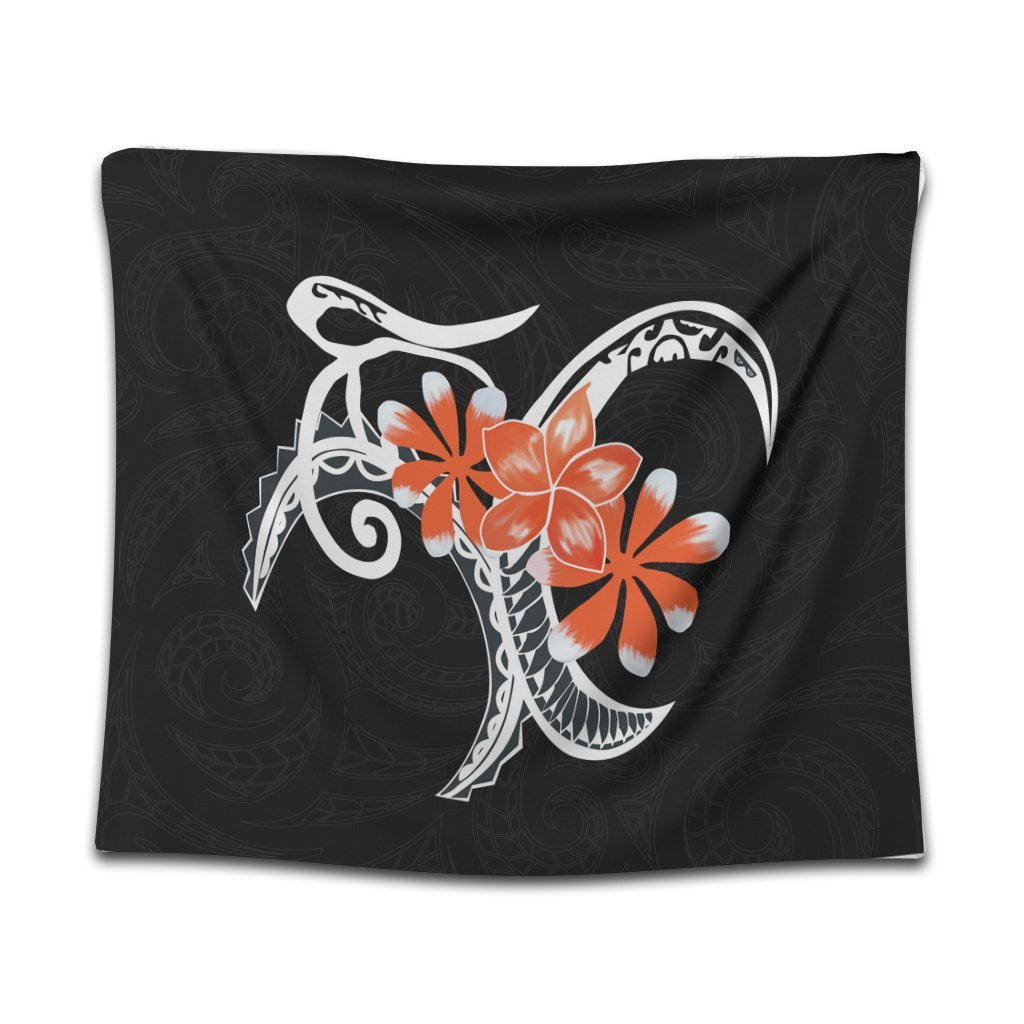 Hawaiian Plumeria Polynesian Orange Tapestry - AH Wall Tapestry Black - Polynesian Pride