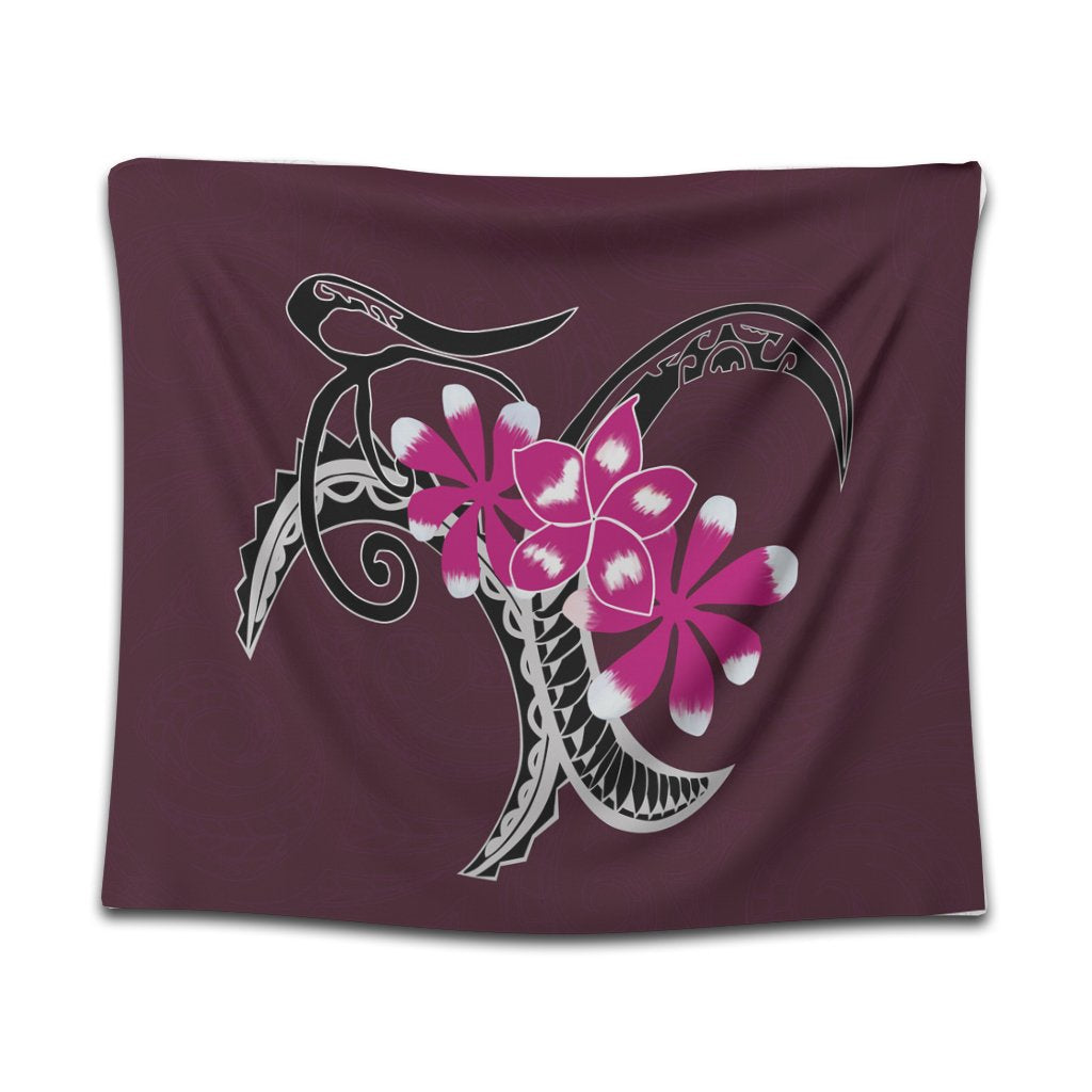 Hawaiian Plumeria Polynesian Pink Tapestry - AH Wall Tapestry Black - Polynesian Pride