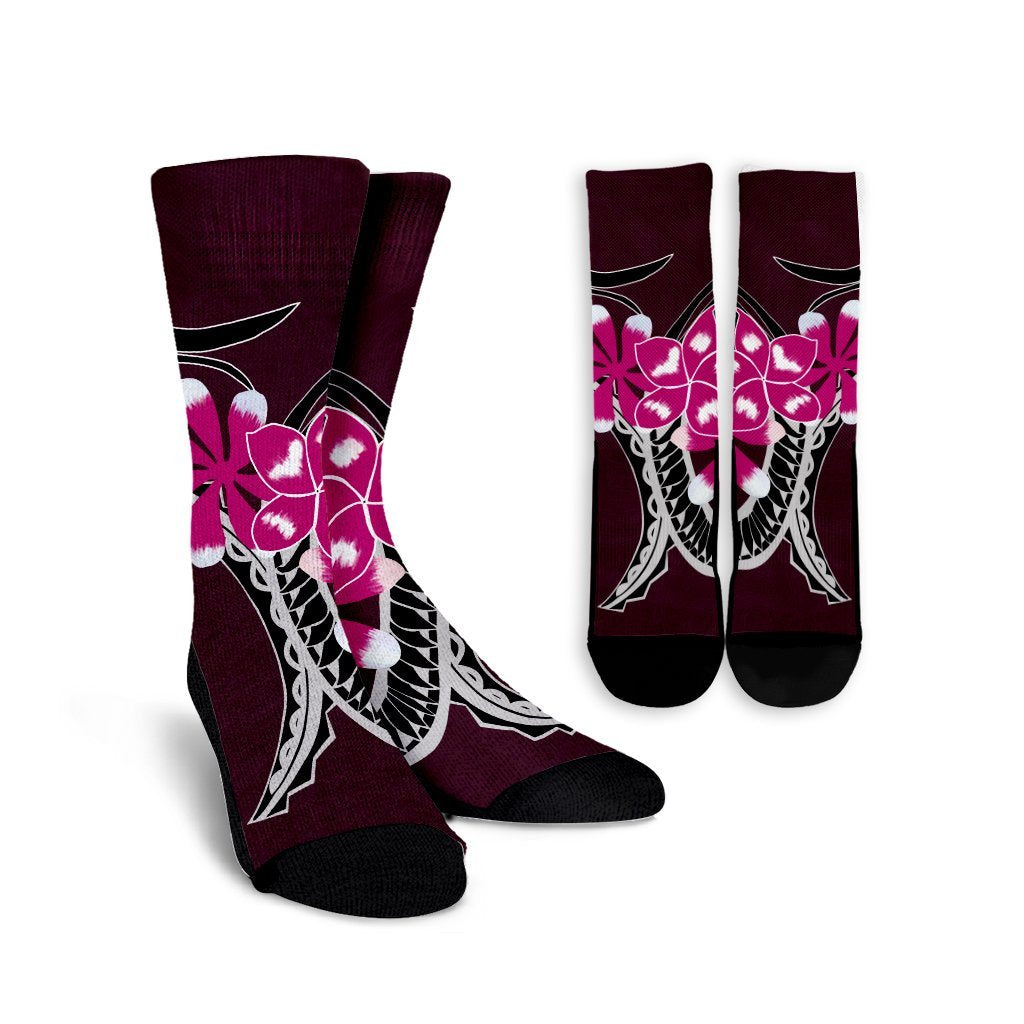 Hawaiian Plumeria Polynesian Pink Crew Socks - AH Crew Socks White - Polynesian Pride
