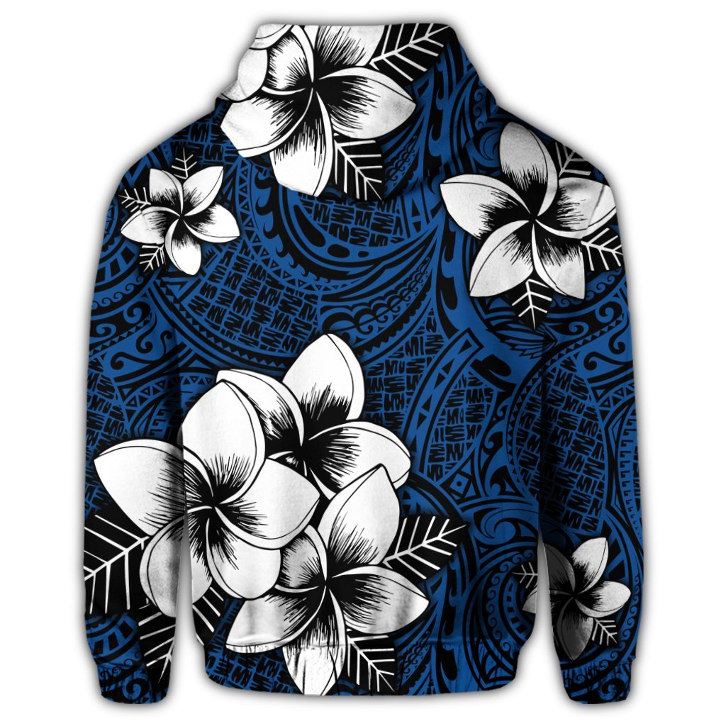 Hawaiian Plumeria Tribal Polynesian Zip Hoodie Blue - Polynesian Pride