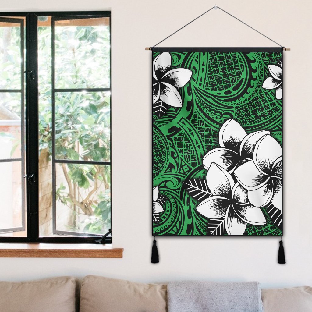 Hawaiian Plumeria Tribal Polynesian Hanging Poster Green AH - Polynesian Pride