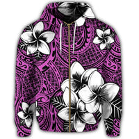 Hawaiian Plumeria Tribal Polynesian Zip Hoodie Pink - Polynesian Pride