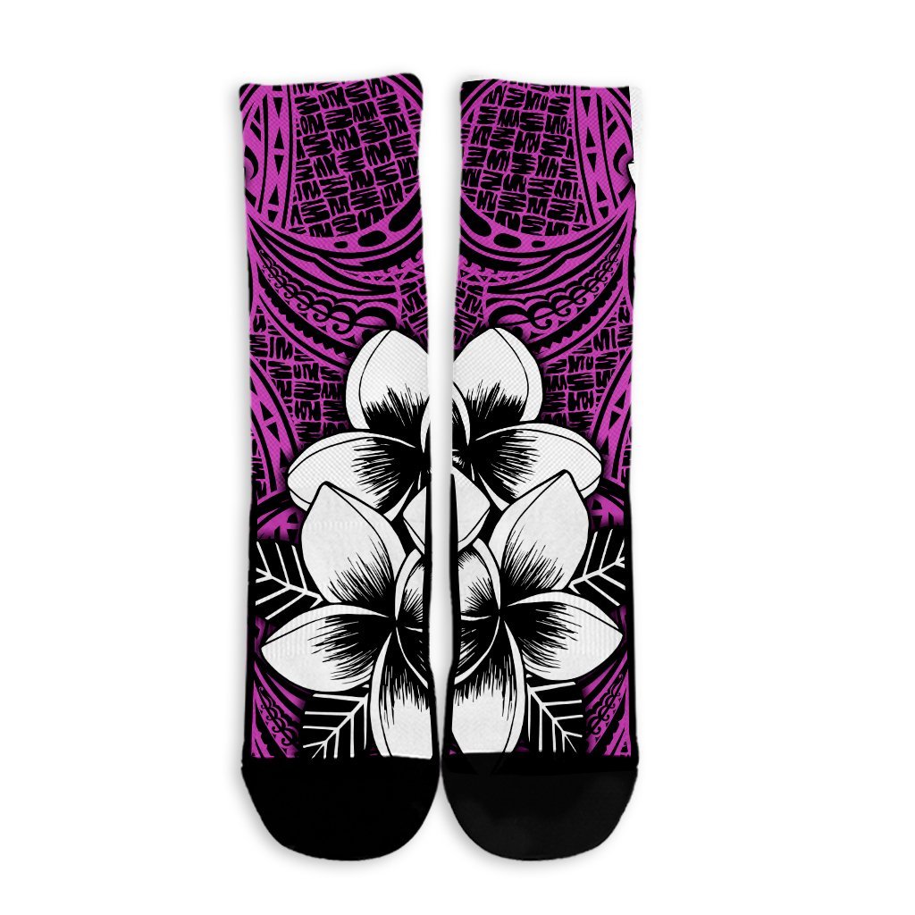 Hawaiian Plumeria Tribal Polynesian Crew Socks Pink AH - Polynesian Pride