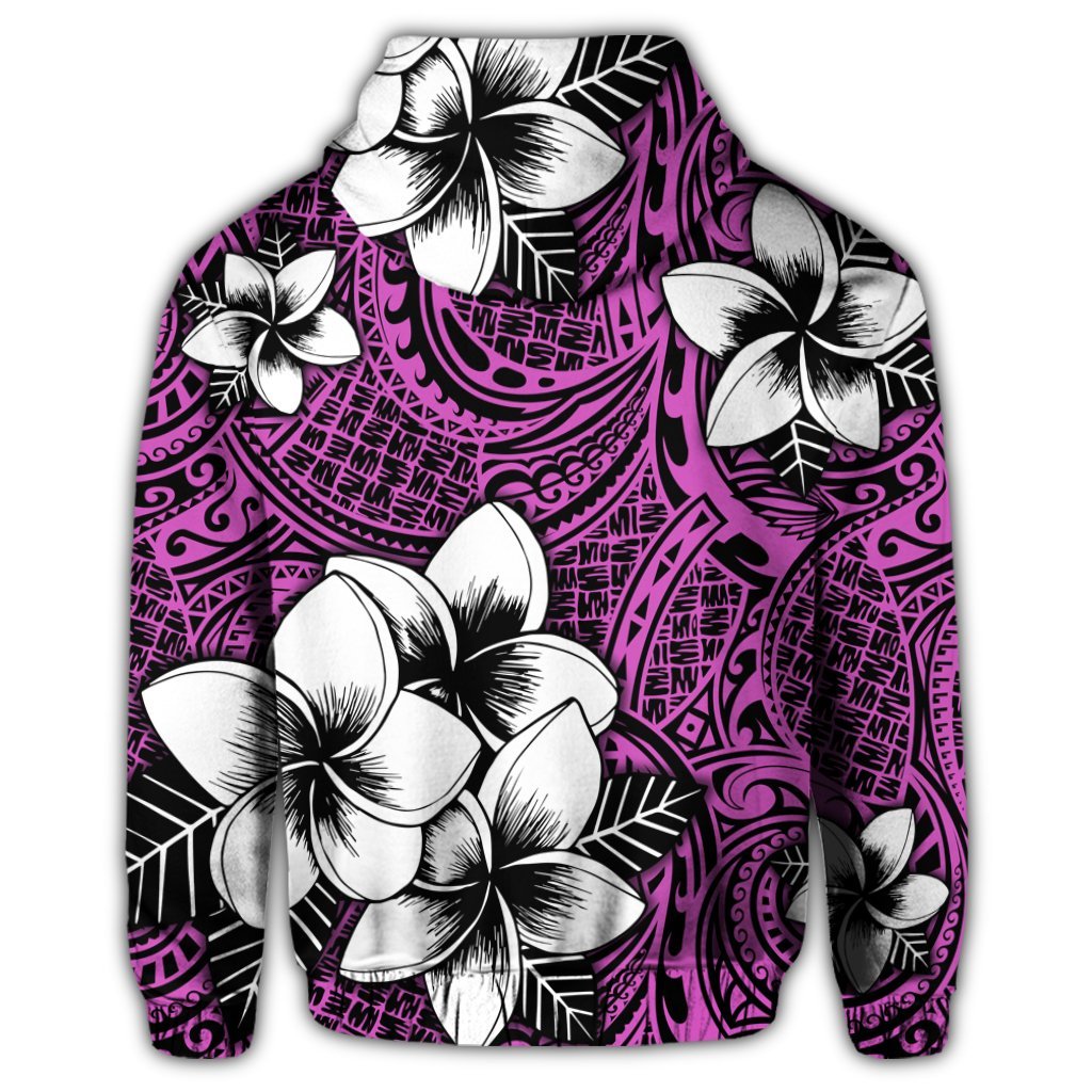 Hawaiian Plumeria Tribal Polynesian Zip Hoodie Pink - Polynesian Pride