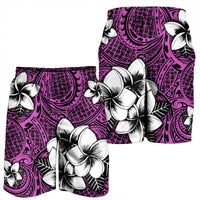 Hawaiian Plumeria Tribal Polynesian Men's Shorts Pink AH - Polynesian Pride