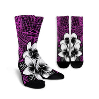 Hawaiian Plumeria Tribal Polynesian Crew Socks Pink AH Crew Socks White - Polynesian Pride