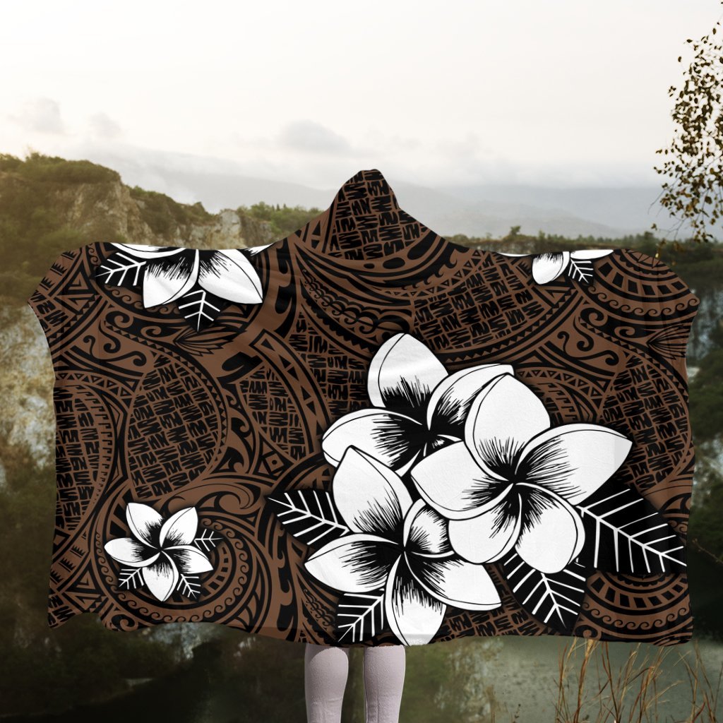 Hawaiian Plumeria Tribe Brown Polynesian Hooded Blanket AH - Polynesian Pride