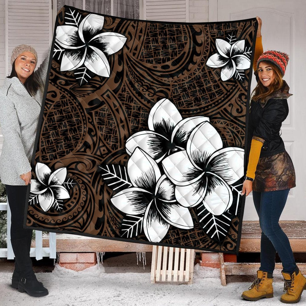 Hawaiian Plumeria Tribe Brown Polynesian Premium Quilts AH - Polynesian Pride