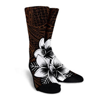 Hawaiian Plumeria Tribe Brown Polynesian Crew Socks AH - Polynesian Pride
