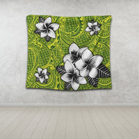 Hawaiian Plumeria Tribe Yellow Green Polynesian Tapestry AH - Polynesian Pride