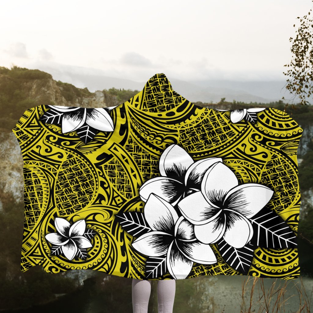 Hawaiian Plumeria Tribe Yellow Polynesian Hooded Blanket AH - Polynesian Pride