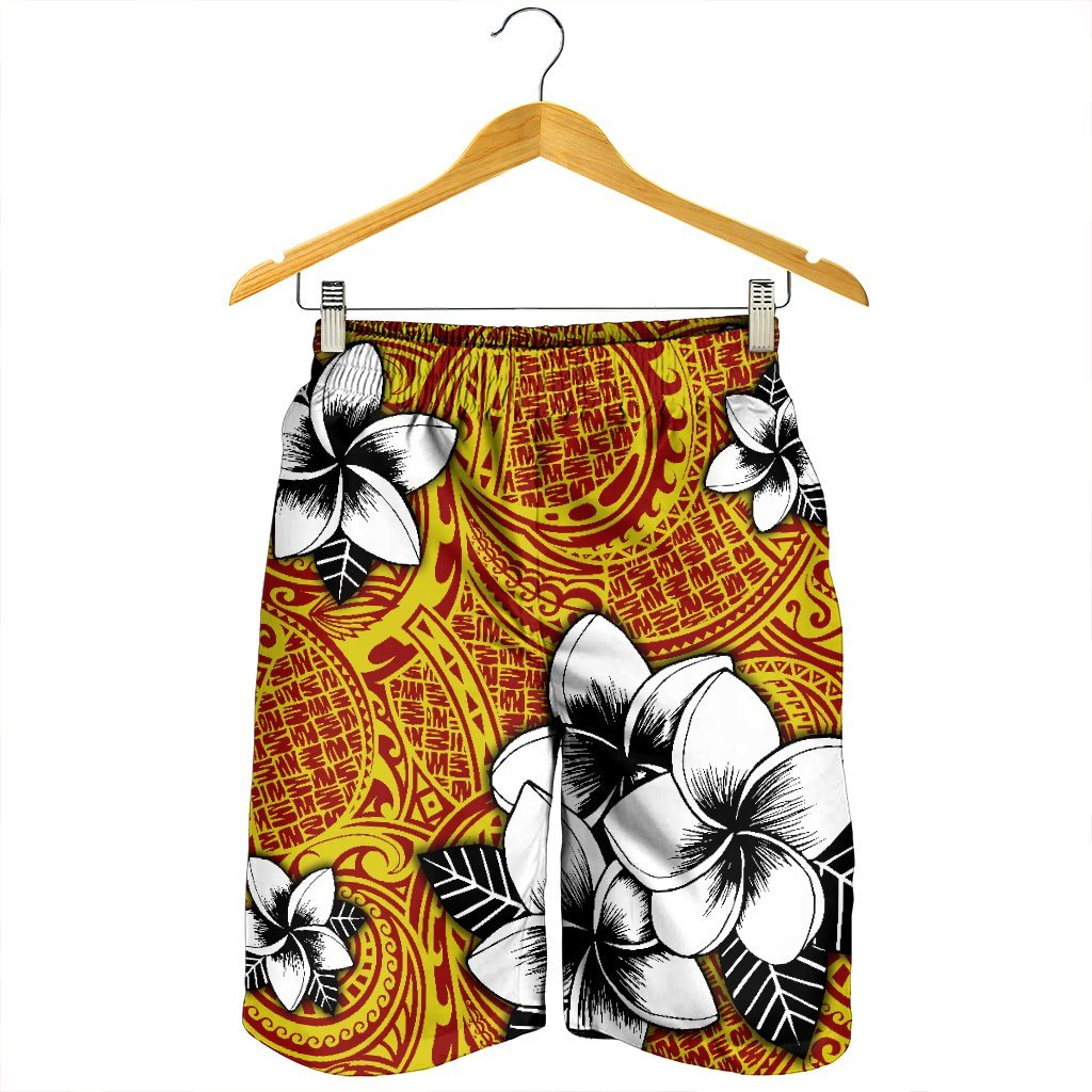 Hawaiian Plumeria Tribe Yellow Red Polynesian Men's Shorts AH - Polynesian Pride