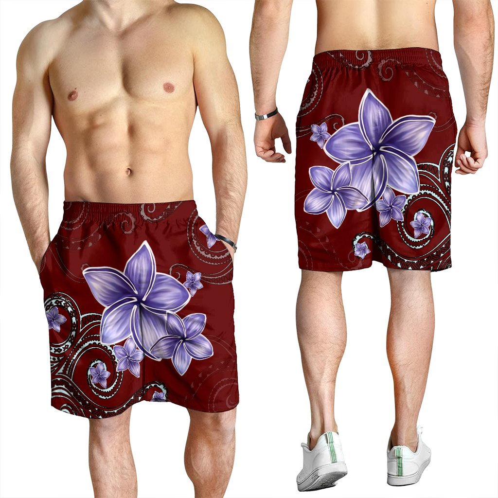 Hawaiian Plumeria Violet Polynesian Red Men's Shorts - AH - Polynesian Pride