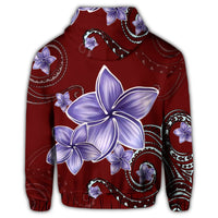 Hawaiian Plumeria Violet Polynesian Red Zip Hoodie - Polynesian Pride