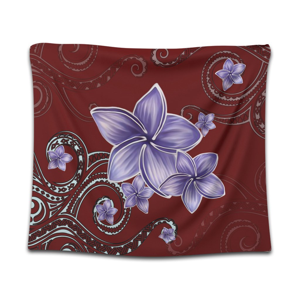 Hawaiian Plumeria Violet Polynesian Red Tapestry - AH Wall Tapestry Black - Polynesian Pride