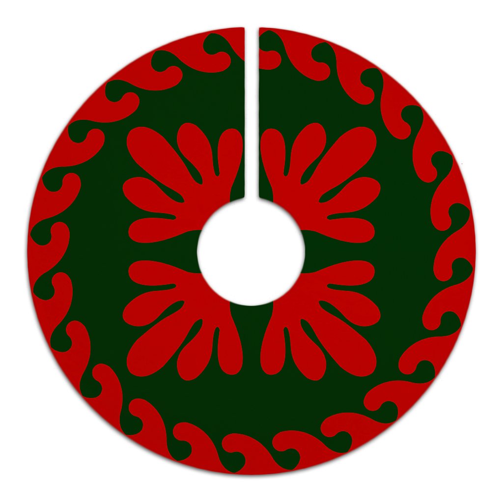 Hawaiian Quilt Pattern Beautyful Flower Polynesian Tree Skirt - Red Green - AH - Polynesian Pride