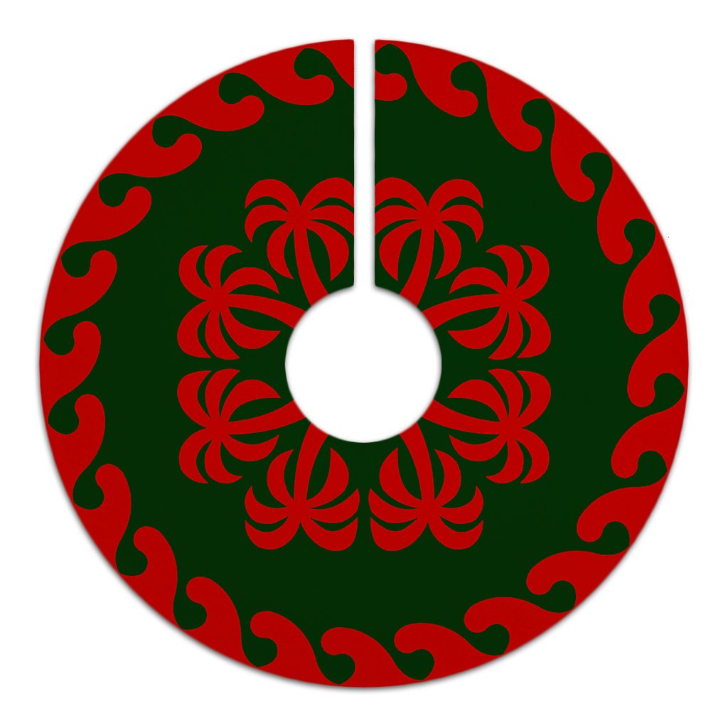 Hawaiian Quilt Pattern Coconut Love Tree Skirt - Red Green - AH - Polynesian Pride