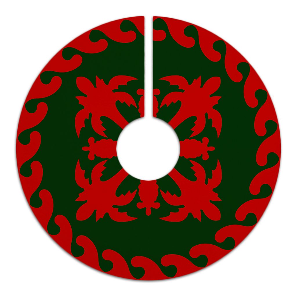 Hawaiian Quilt Pattern Coconut Lovely Tree Skirt - Red Green - AH - Polynesian Pride