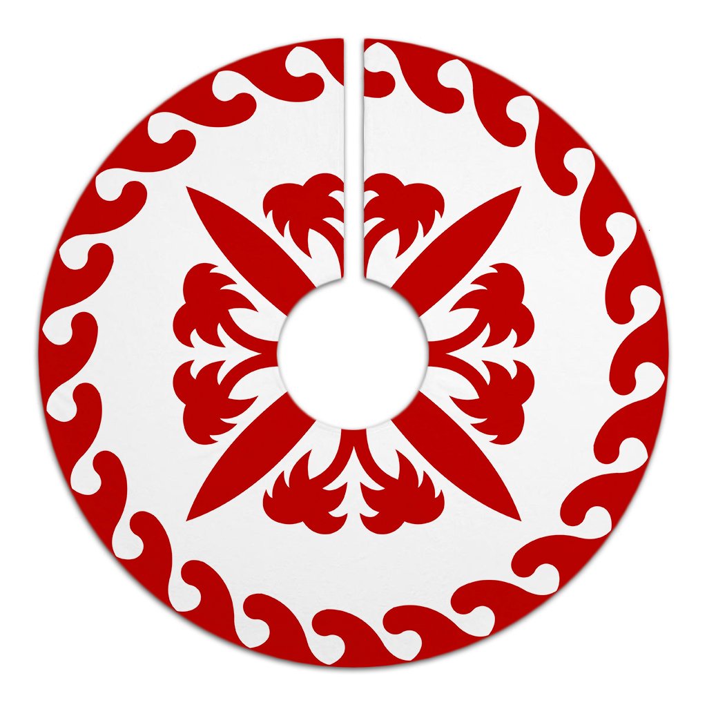 Hawaiian Quilt Pattern Coconut Tree Heart Tree Skirt - Red White - AH - Polynesian Pride