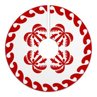 Hawaiian Quilt Pattern Dolphin And Coconut Tree Skirt - Red White - AH - Polynesian Pride