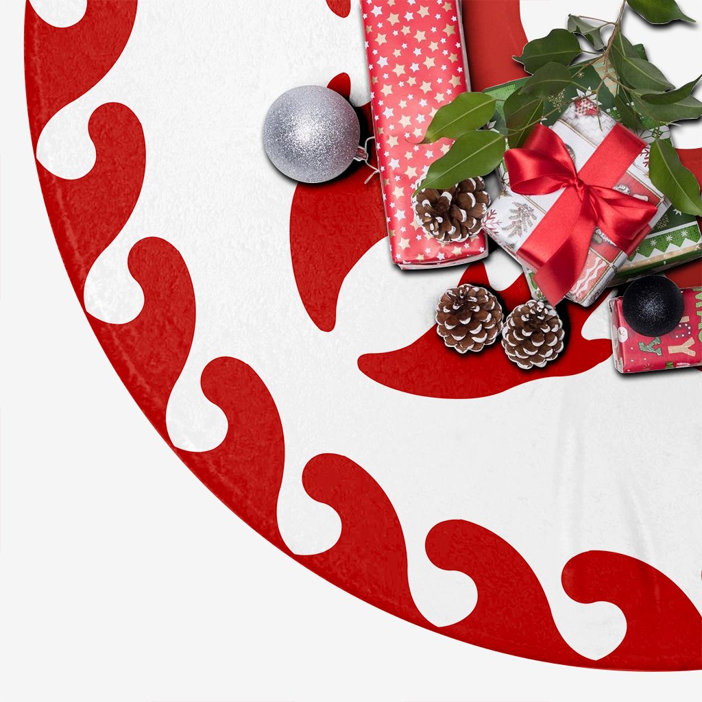 Hawaiian Quilt Pattern Dolphin Couple Tree Skirt - Red White - AH - Polynesian Pride