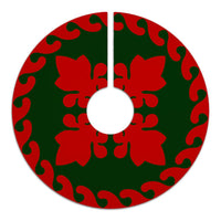 Hawaiian Quilt Pattern Flower Buds Polynesian Tree Skirt - Red Green - AH - Polynesian Pride