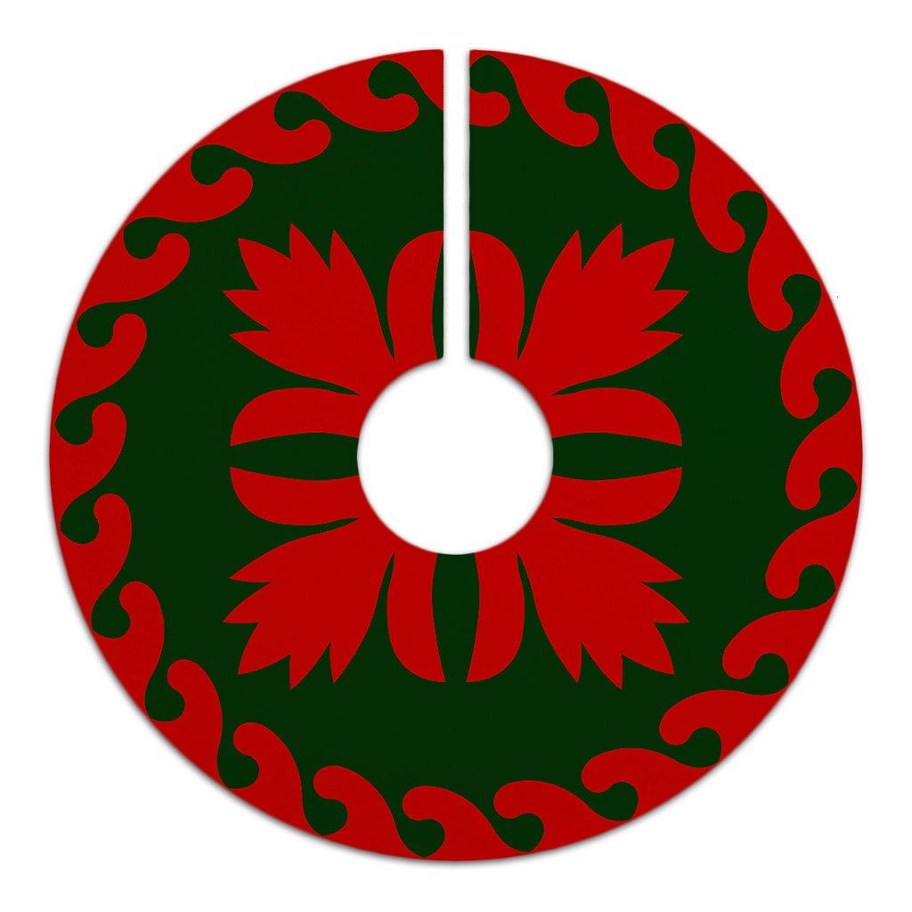 Hawaiian Quilt Pattern Flower Hula Tree Skirt - Red Green - AH - Polynesian Pride