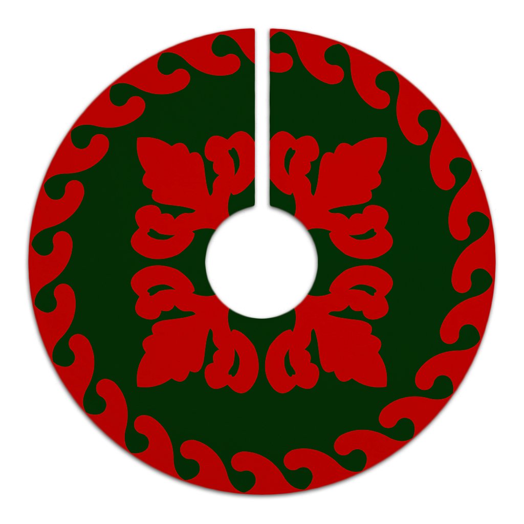Hawaiian Quilt Pattern Flower Proudly Tree Skirt - Red Green - AH - Polynesian Pride