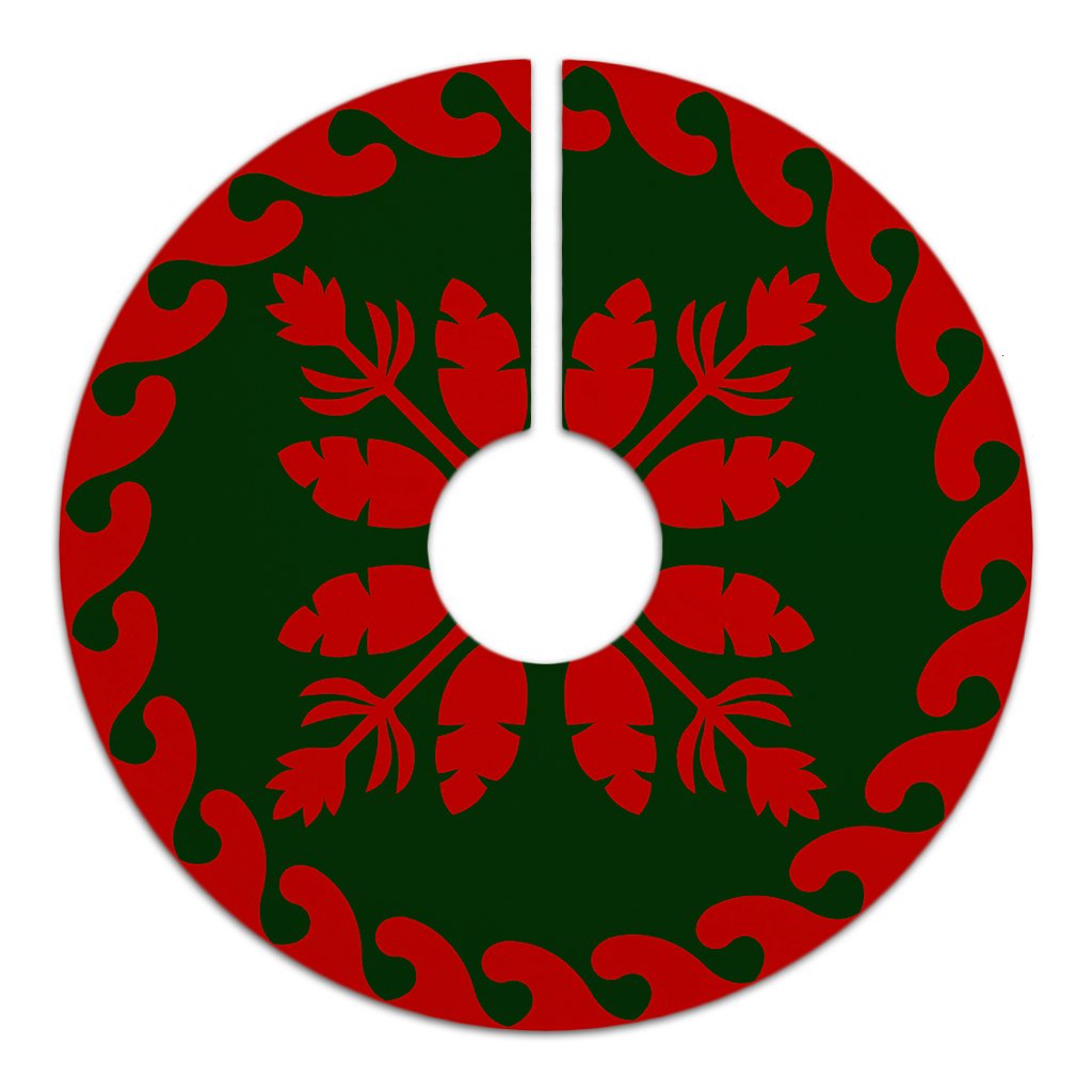 Hawaiian Quilt Pattern Flower Sweat Tree Skirt - Red Green - AH - Polynesian Pride