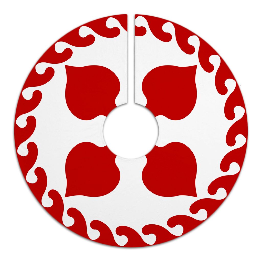 Hawaiian Quilt Pattern Four Palm Tree Tree Skirt - Red White - AH - Polynesian Pride