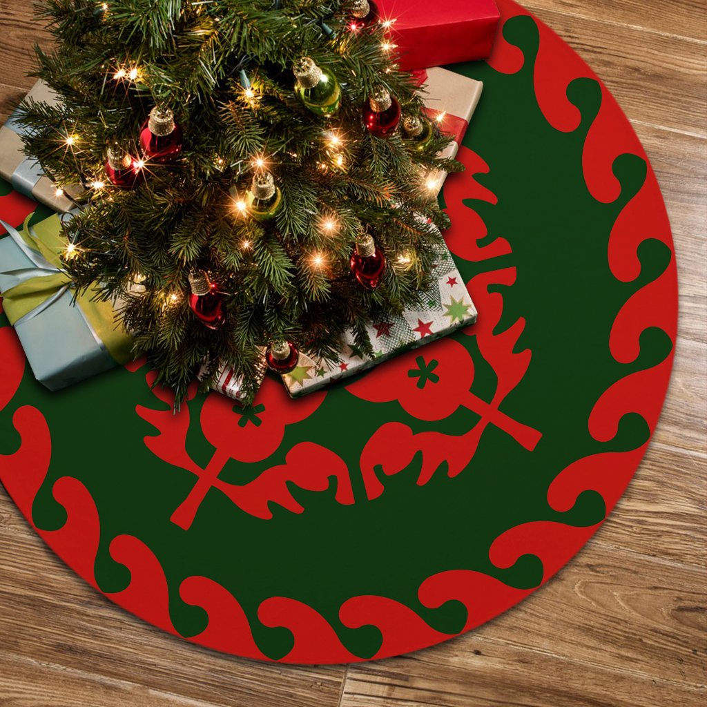 Hawaiian Quilt Pattern Guitar Flower Tree Skirt - Red Green - AH 85x85 cm Green Tree Skirt - Polynesian Pride