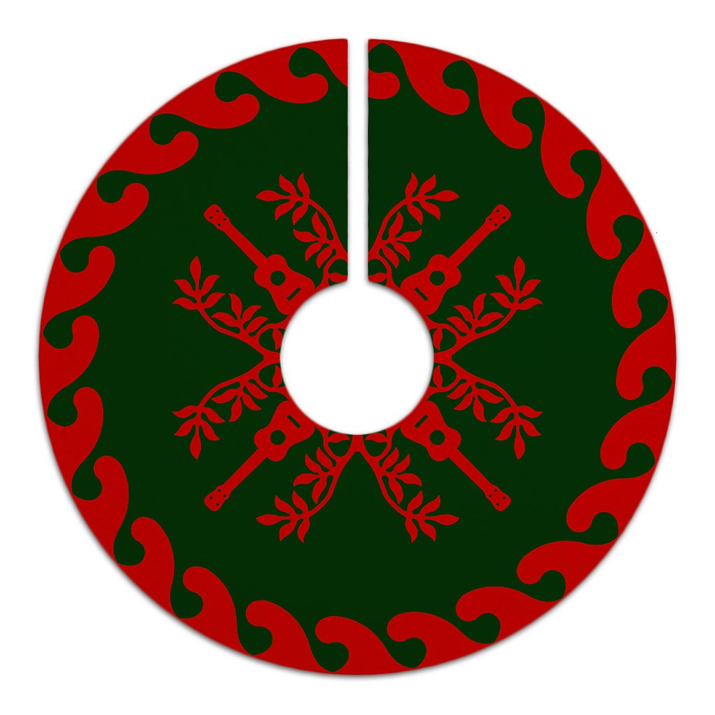 Hawaiian Quilt Pattern Guitar Tree Skirt - Red Green - AH - Polynesian Pride