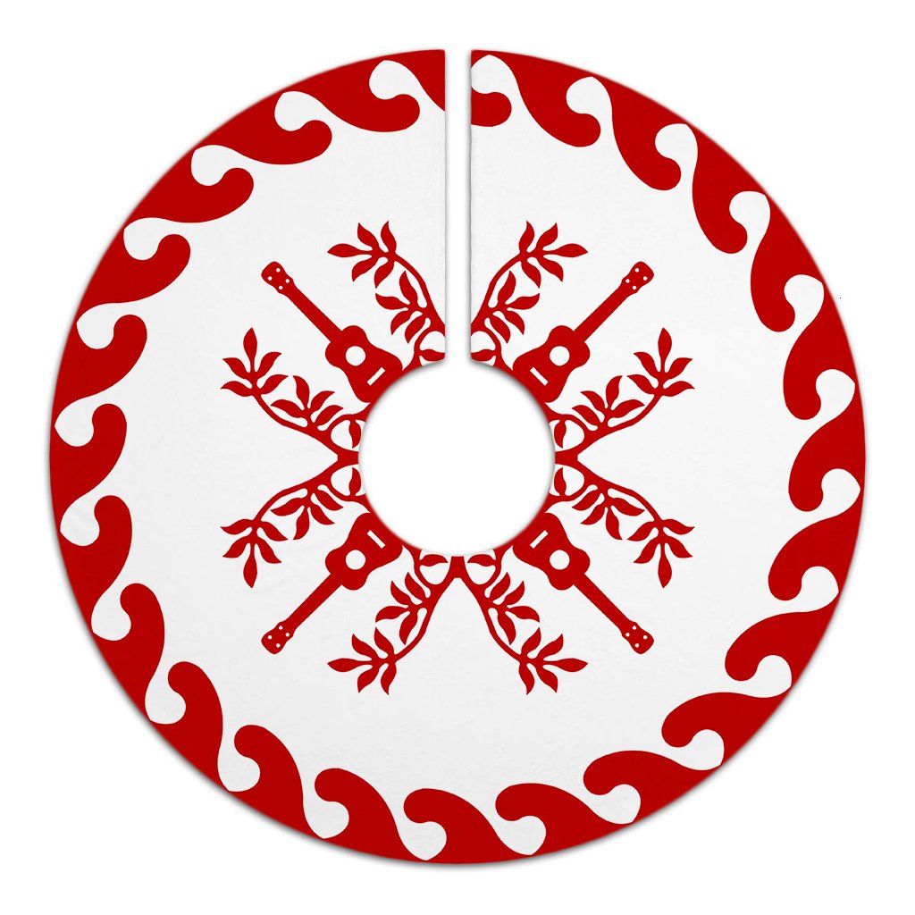 Hawaiian Quilt Pattern Guitar Tree Skirt - Red White - AH - Polynesian Pride