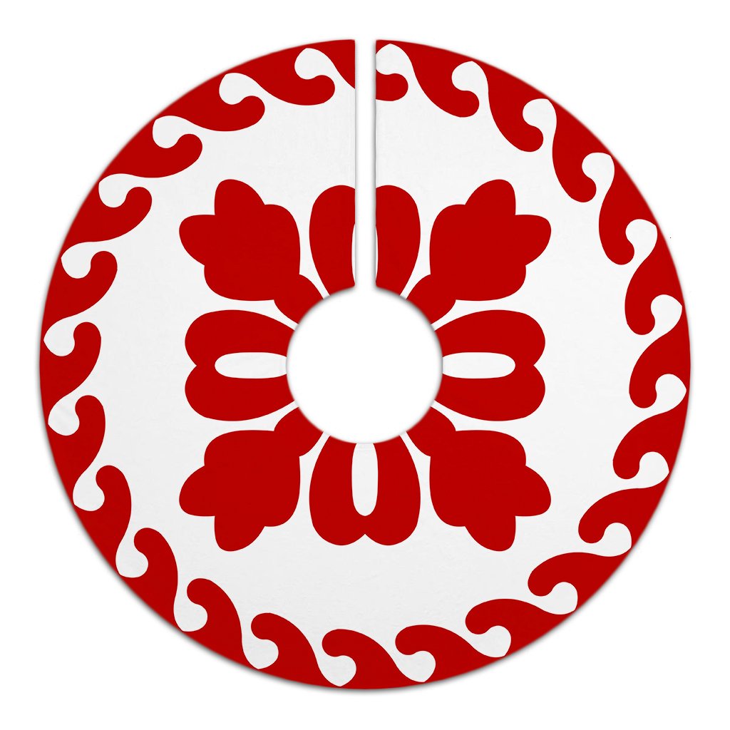 Hawaiian Quilt Pattern Heart Polynesian Tree Skirt - Red White - AH - Polynesian Pride