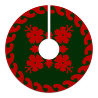 Hawaiian Quilt Pattern Hibiscus Nice Tree Skirt - Red Green - AH - Polynesian Pride