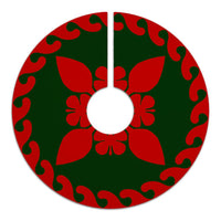 Hawaiian Quilt Pattern Hibiscus Paddle Lovely Tree Skirt - Red Green - AH - Polynesian Pride