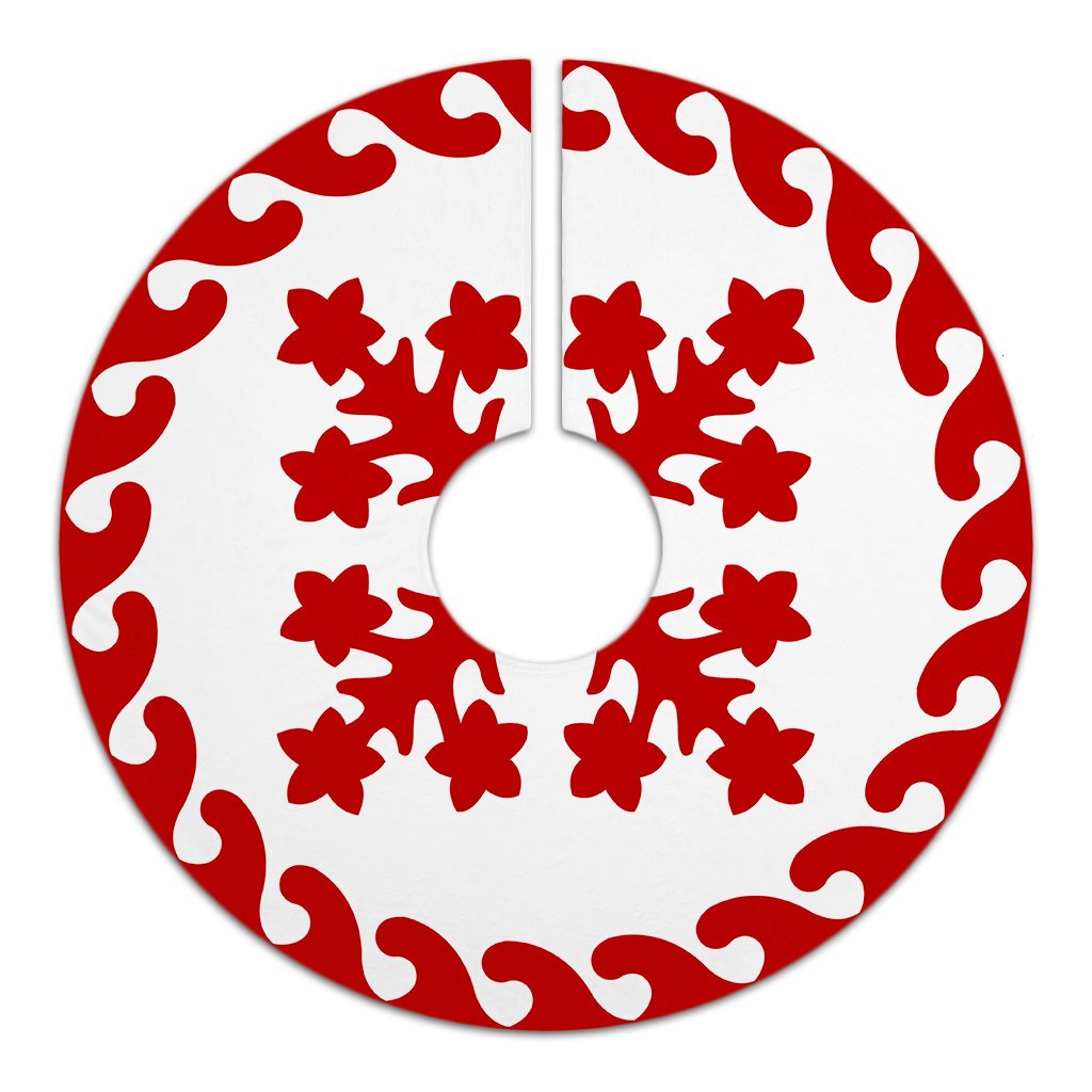 Hawaiian Quilt Pattern Many Plumeria Tree Skirt - Red White - AH - Polynesian Pride