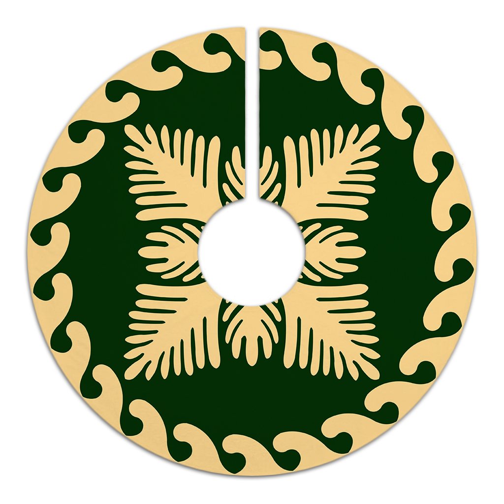 Hawaiian Quilt Pattern Monstera Sago Palm Tree Skirt - Green Beige - AH - Polynesian Pride