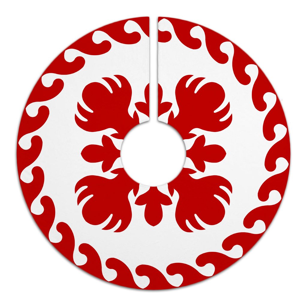 Hawaiian Quilt Pattern Ohia Flower Beautiful Polynesian Tree Skirt - Red White - AH - Polynesian Pride