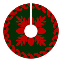 Hawaiian Quilt Pattern Palm Tree Lovely Tree Skirt - Red Green - AH - Polynesian Pride